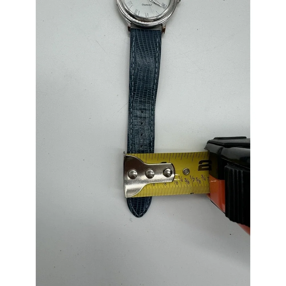 Lucien Piccard Diamond Watch Silver Tone Blue Leather Strap 2803-RD Roman Numera